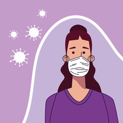 young woman wearing medical mask character