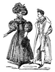 Vienna Fashion, 1831. Illustration of the 19th century. White background.