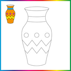  connect the dots and coloring page. Worksheet - game for kids. Restore dashed line - trace game for children. puzzle game