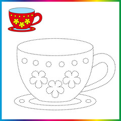  connect the dots and coloring page. Worksheet - game for kids. Restore dashed line - trace game for children. puzzle game