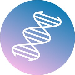 DNA spiral in circle icon with Colorful smooth gradient color. Deoxyribonucleic, nucleic acid helix. Spiraling strands. Chromosome. Molecular biology. Genetic code. Genome. Genetics vector icon.