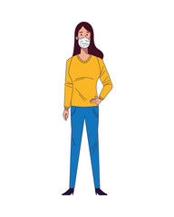 young woman wearing medical mask character