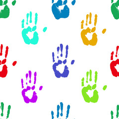 Prints of human hands seamless pattern
