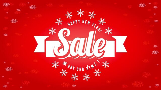 striking new year and christmas sale concept with prominent lettering surrounded by snowflakes over red background