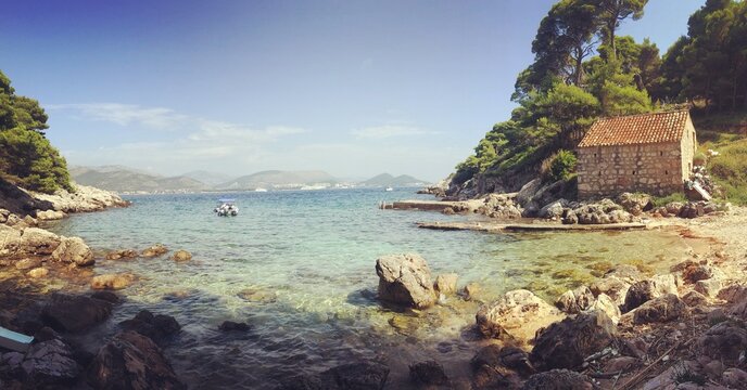 Idyllic house on a beach. Kolocep, Croatia.