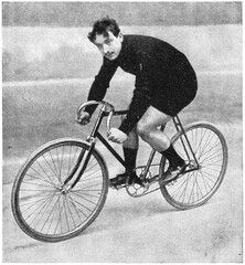The winner of the Track cycling Grand Prix de Paris (1895, 1896, 1897) - Ludovic Morin. Illustration of the 19th century. White background.
