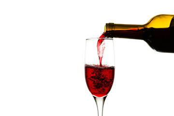 bottle of wine and wineglass on white background