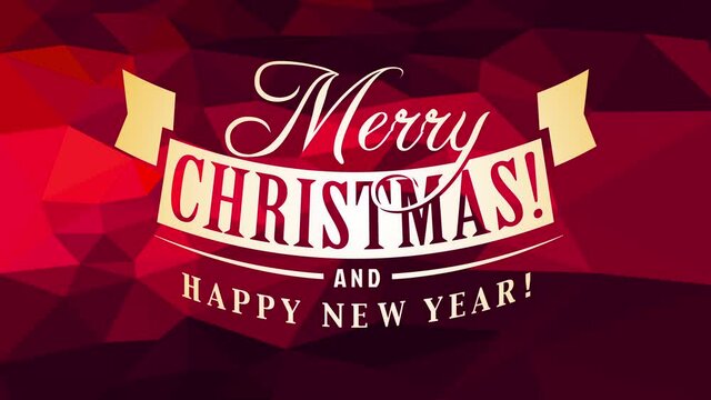 merry christmas and happy new year card cover art with classic calligraphy over ruby abstract geometric pattern