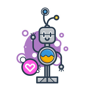 Cute robot in love. Isolated illustration virtual online help customer support on white background