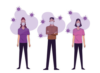 young people wearing medical masks characters