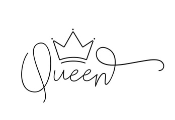 QUEEN. Lettering typography script text with crown for poster, vector design banner. Modern calligraphy script queen. Hand drawn calligraphy word - queen. Print for tee shirt.