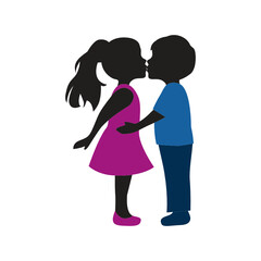 Cute kids kissing, vector