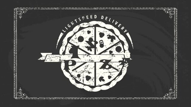 lightspeed delivery pizza original branding idea with appetizing mushrooms and salami chalk drawings on blackboard