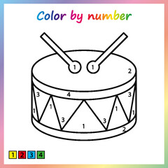 Worksheet for education. painting page, color by numbers.  Game for preschool kids.