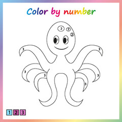 Worksheet for education. painting page, color by numbers.  Game for preschool kids.