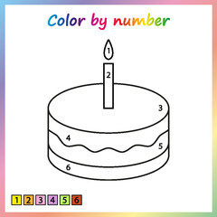 Worksheet for education. painting page, color by numbers.  Game for preschool kids.