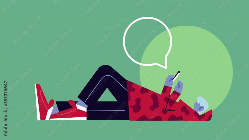 Poster man using smartphone working in home