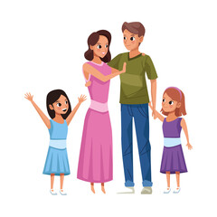 Fototapeta premium young parents with little daughters characters