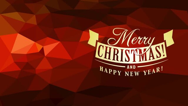 merry christmas and happy new year cardboard cover art with classic calligraphy over ruby abstract geometrical template