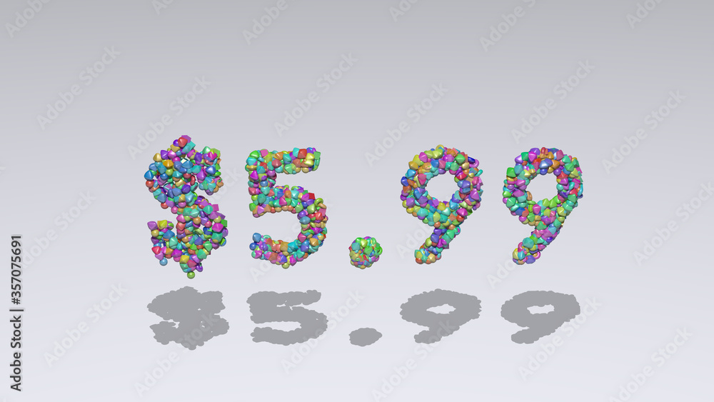 Poster $5.: 3d illustration of the text made of small objects over a white background with shadows