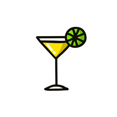 cocktail doodle icon color, vector color illustration