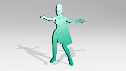  on the wall. 3D illustration of metallic sculpture over a white background with mild texture