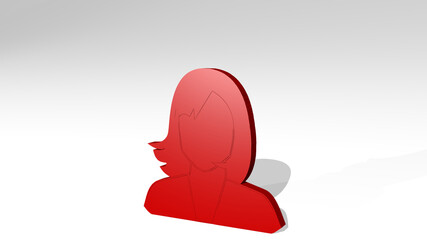  made by 3D illustration of a shiny metallic sculpture on a wall with light background