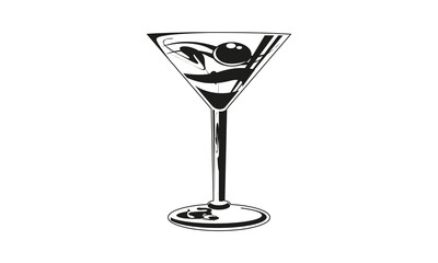 Martini draw made in vectors, black and white, for restaurants and pubs
