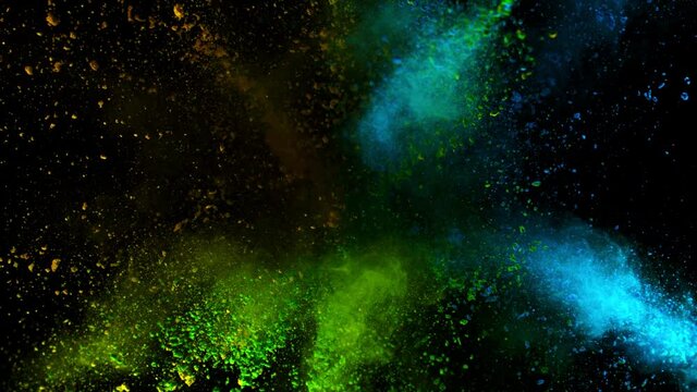 Super Slowmotion Shot of Color Powder Explosion Isolated on Black Background at 1000fps.