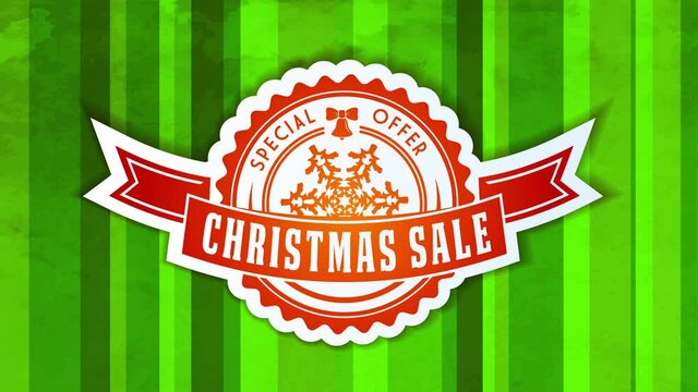 special christmas sale offer with small rounded icon with ribbon and snowflake graphic over season green background