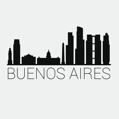 Naklejka premium Buenos Aires Argentina. The Skyline in Silhouette of City. Black Design Vector. The Famous and Tourist Monuments. The Buildings Tour in Landmark.