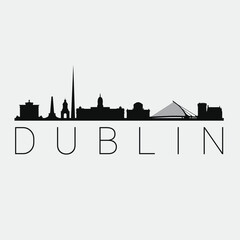 Fototapeta premium Dublin, Ireland. The Skyline in Silhouette of City. Black Design Vector. The Famous and Tourist Monuments. The Buildings Tour in Landmark.