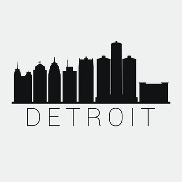 Detroit Michigan. Skyline Silhouette City. Design Vector. Famous Monuments Tourism Travel. Buildings Tour Landmark.