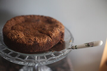 coffee cake with  the spoon on the plate