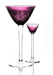 two antique violet cocktail glass