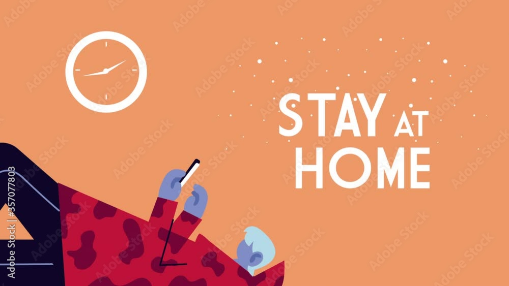 Poster man using smartphone working in home