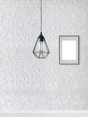 white brick wall modern lamp textured wood laminate flooring, empty space