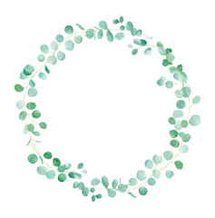 Watercolor green floral frame with eucalyptus. Hand painted pattern with branches eucalyptus. Perfect For Wedding Design