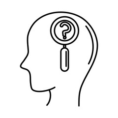 alzheimer disease, male profile silhouette question mark analysis, decrease in mental human ability line style icon