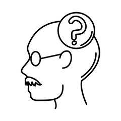 alzheimer disease, man profile question mark decrease in mental human ability line style icon