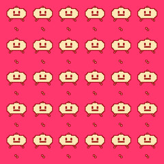 seamless pattern with funny cartoon pixel monsters video games flat vector illustration