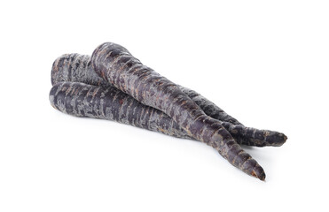 Fresh raw black carrots isolated on white