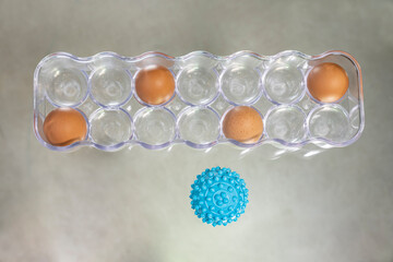 NEW NORMAL. New normal concept. Word with eggs in a box. Virus picture, Germs. COVID-19. 