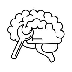 alzheimer disease, mind wrench tools, decrease in mental human ability line style icon