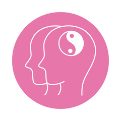 alzheimer disease, male profile silhouette brain process yin and yang, decrease in mental human ability color block style icon