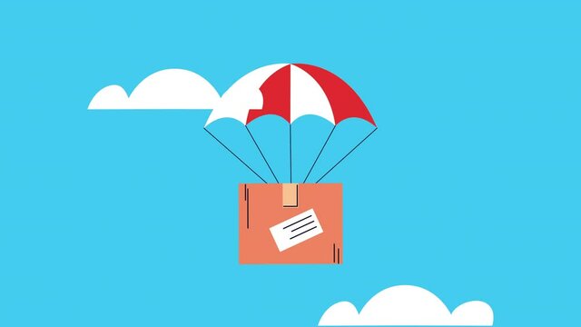 delivery service box and parachute animation