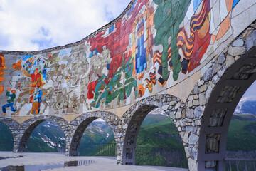 A monument of the soviet Union's architecture in Georgia. Georgian military road. The Arch of...