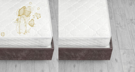 Mattress before and after cleaning indoors