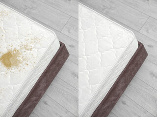 Mattress before and after cleaning indoors