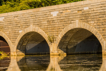 Large brick bridge with arched tunnels